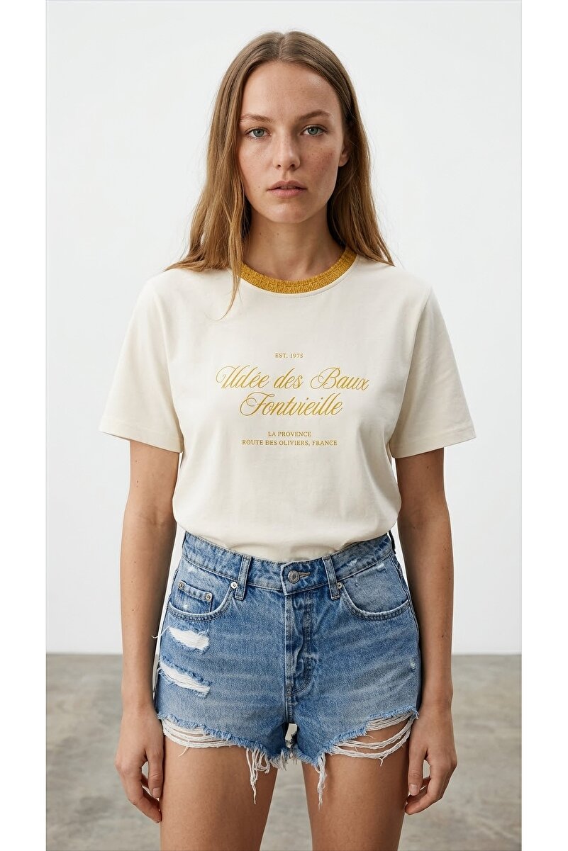 Kadın T-shirt TSH01843 EKRU-SARI