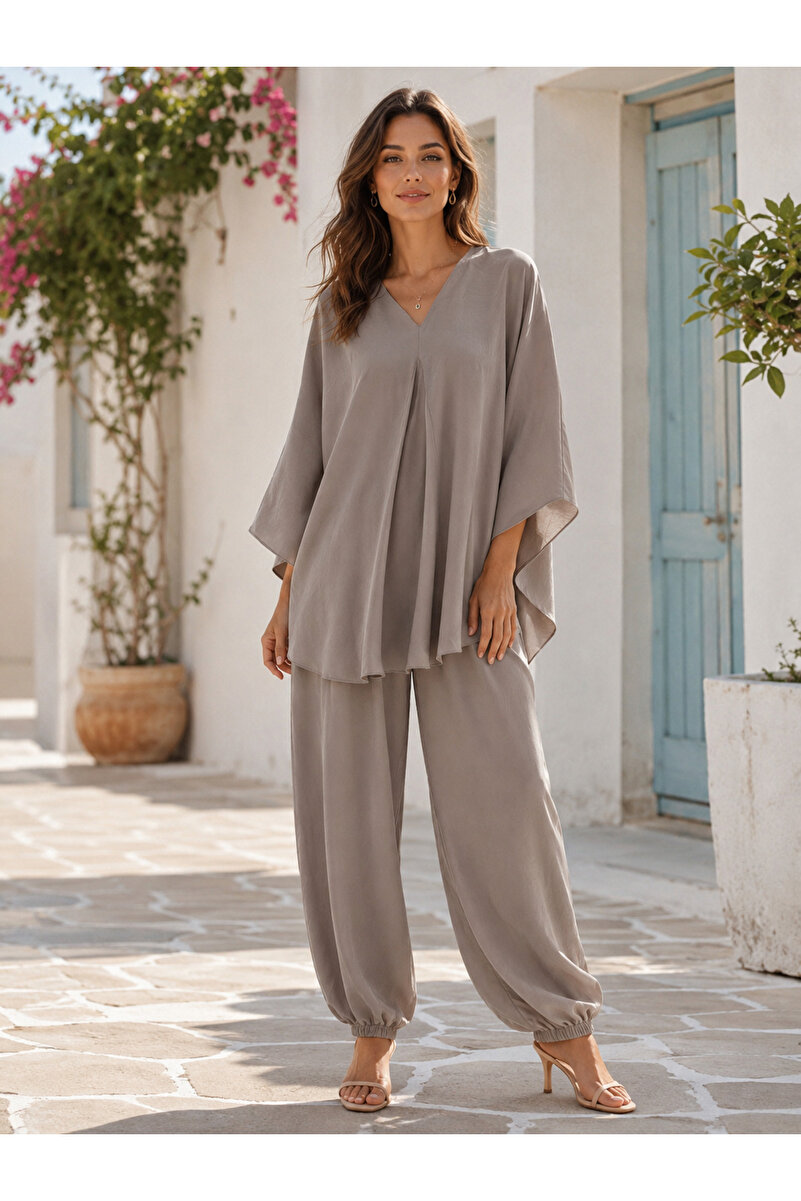 Lunera Modal Dokulu Yarasa Kol & Jogger Pantolon İkili Takım